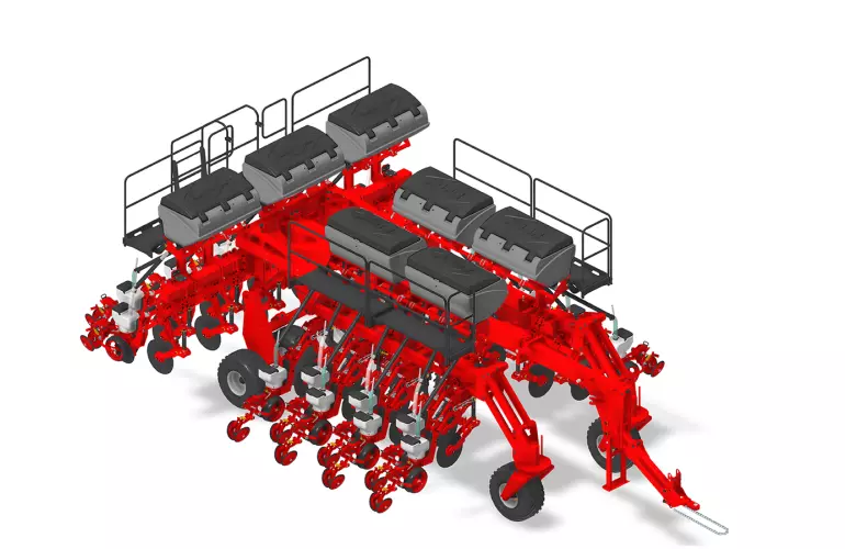 Vista traseira GRAN PG com foco nas linhas de plantio.
