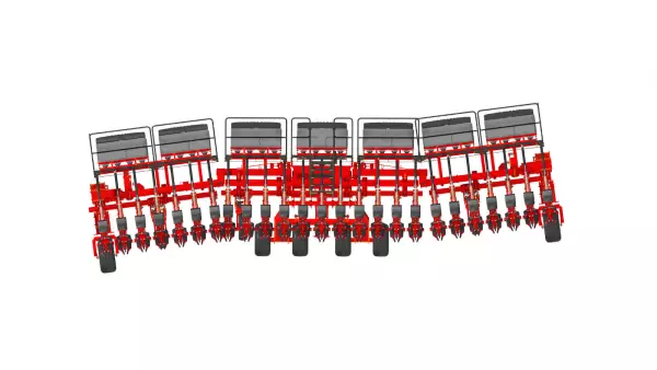 Desenho da Gran PG em posição de transporte em vista isométrica.