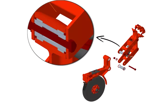 Vista em corte da articulação selada e vista explodida da articulação com a linha