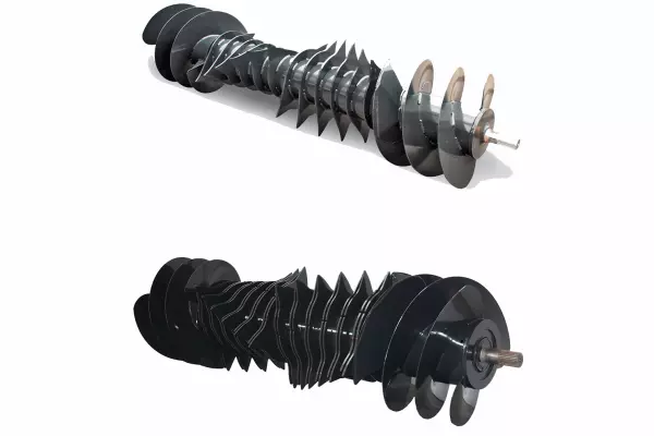 O design do rotor OPTIFEED de 48 cm de diâmetro, em que os dedos do rotor e a função da rosca são combinadas em um eixo