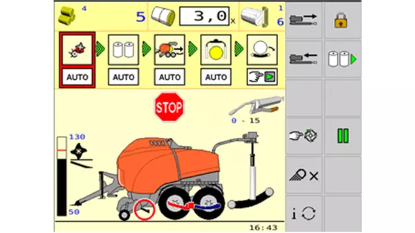 Uma visão geral das posições das facas e do piso rebatível durante o desbloqueio automático