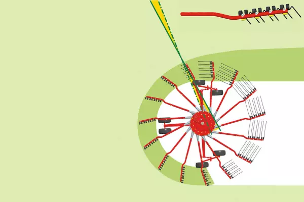 Uma leira bem calibrada graças aos braços com curvatura dupla