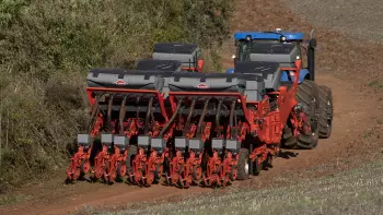 View of the machine pulled by tractor
